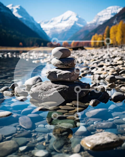 Intra Συλλεκτικό Ξύλινο Παζλ Plywood  4mm - Όμορφη σκηνή της φύσης με στοίβα βράχων στο νερό και μεγαλοπρεπή βουνά Σε Ξύλινο Κουτί - Διαστάσεις: 10x10 cm – 25 κομμάτια