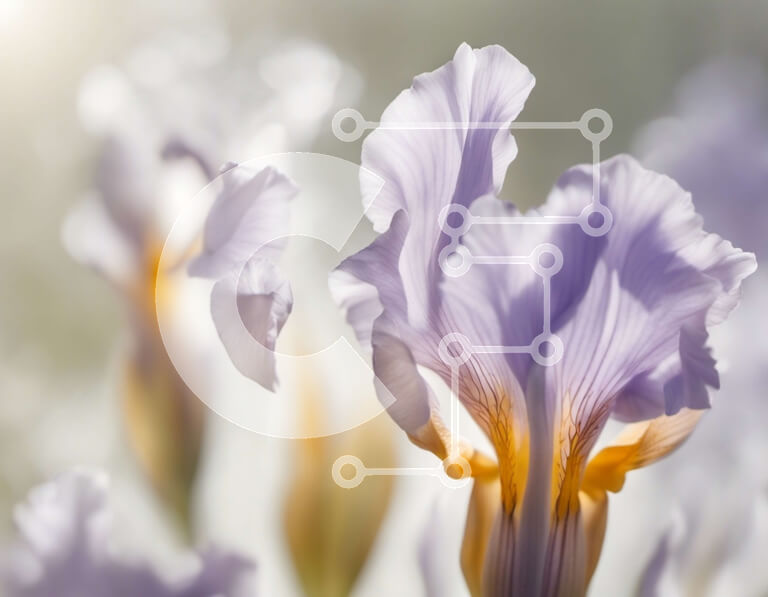 Intra Συλλεκτικό Ξύλινο Παζλ Plywood  4mm - Κοντινό πλάνο ενός ζωντανού μωβ λουλουδιού ίριδας Σε Ξύλινο Κουτί - Διαστάσεις: 10x10 cm – 25 κομμάτια