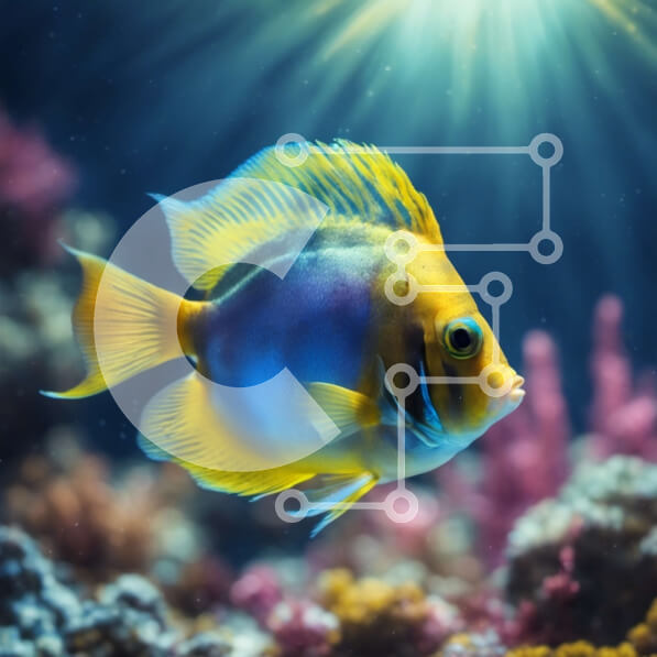 Intra Συλλεκτικό Ξύλινο Παζλ Plywood  4mm - Κίτρινα και μπλε ψάρια που κολυμπούν στον κοραλλιογενή ύφαλο Σε Ξύλινο Κουτί - Διαστάσεις: 10x10 cm – 25 κομμάτια