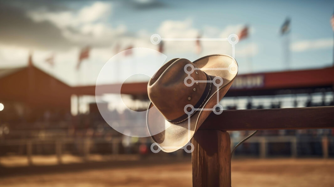 Intra Συλλεκτικό Ξύλινο Παζλ Plywood  4mm - Καουμπόικο καπέλο στον φράκτη της αρένας Rodeo με σημαίες Σε Ξύλινο Κουτί - Διαστάσεις Puzzle: 10x10 cm – 25 κομμάτια