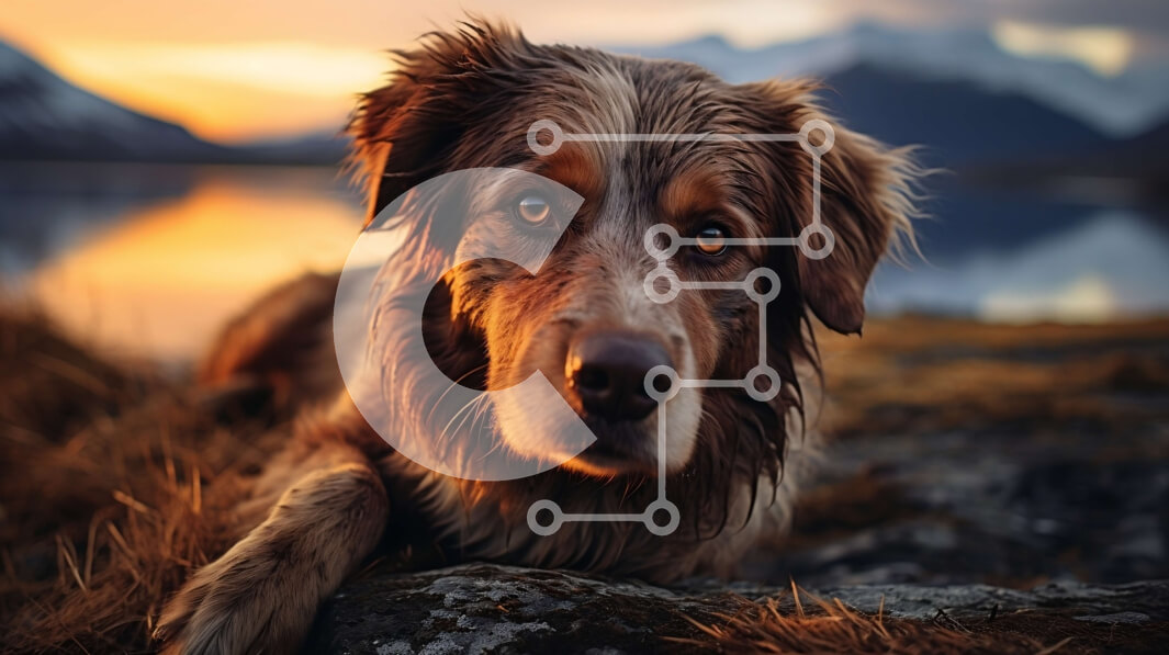 Intra Συλλεκτικό Ξύλινο Παζλ Plywood  4mm - Σκύλος ξαπλωμένος δίπλα σε μια λίμνη με βουνά στο βάθος Σε Ξύλινο Κουτί - Διαστάσεις: 10x10 cm – 25 κομμάτια