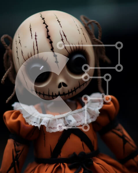 Intra Συλλεκτικό Ξύλινο Παζλ Plywood  4mm - Χαμογελαστή κούκλα σε πορτοκαλί φόρεμα με ασπρόμαυρα μάτια Σε Ξύλινο Κουτί - Διαστάσεις Puzzle: 10x10 cm – 25 κομμάτια