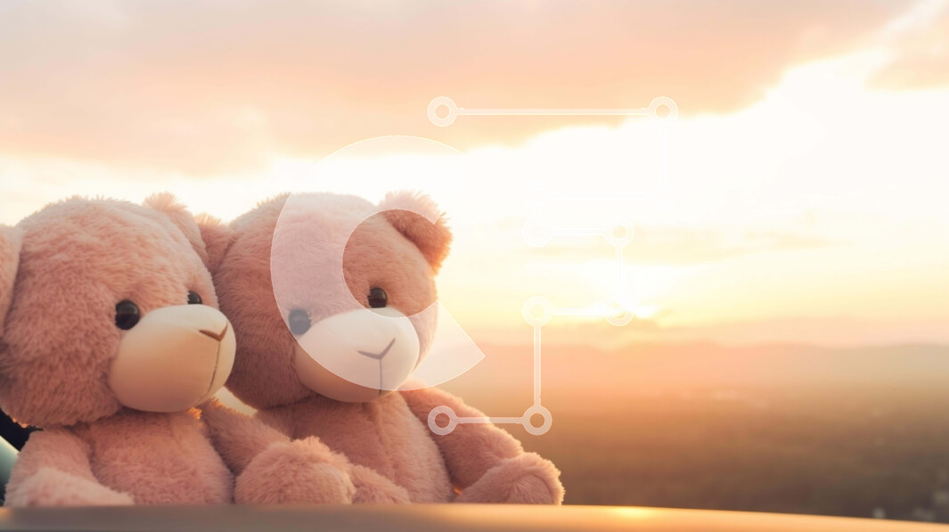 Intra Συλλεκτικό Ξύλινο Παζλ Plywood  4mm - Ροζ αρκουδάκια κρατώντας τα χέρια στο ταμπλό αυτοκινήτου στο ηλιοβασίλεμα Σε Ξύλινο Κουτί - Διαστάσεις Puzzle: 10x10 cm – 25 κομμάτια