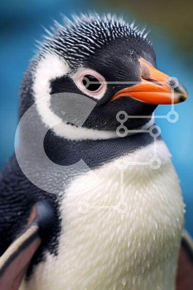 Σετ των 2 Intra Συλλεκτικό Ξύλινο Παζλ Plywood  4mm - Κοντινή εικόνα του πιγκουίνου με την περίεργη έκφραση και το κόκκινο ράμφος Σε Ξύλινο Κουτί - Διαστάσεις: 10x10 cm – 25 κομμάτια