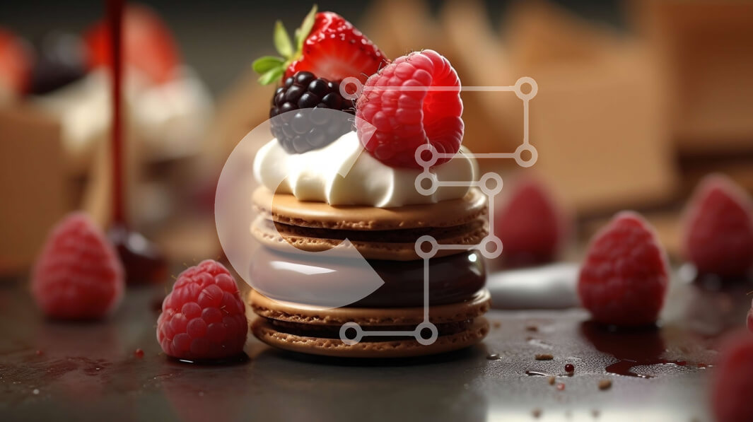 Σετ των 2 Intra Συλλεκτικό Ξύλινο Παζλ Plywood  4mm - Νόστιμη στοίβα από μακαρόν σοκολάτας και βατόμουρου σε σκούρο φόντο Σε Ξύλινο Κουτί - Διαστάσεις: 10x10 cm – 25 κομμάτια