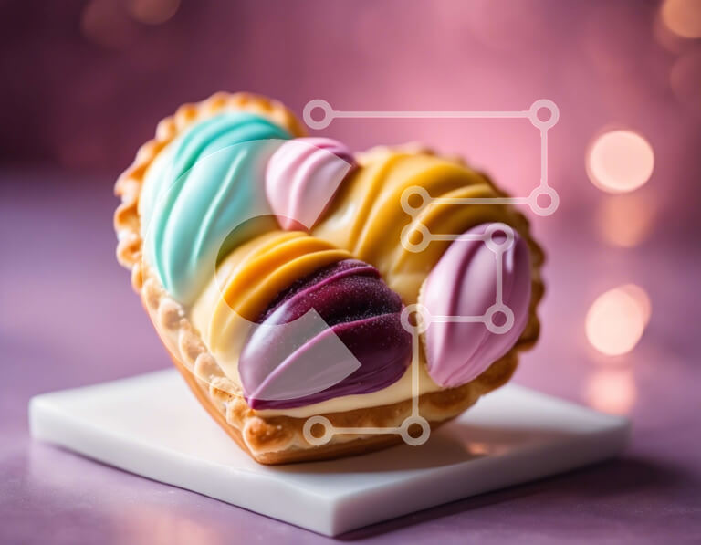 Σετ των 2 Intra Συλλεκτικό Ξύλινο Παζλ Plywood  4mm - Ζαχαροπλαστική σε σχήμα καρδιάς με πολύχρωμες γεμίσεις σε λευκό πιάτο Σε Ξύλινο Κουτί - Διαστάσεις: 10x10 cm – 25 κομμάτια