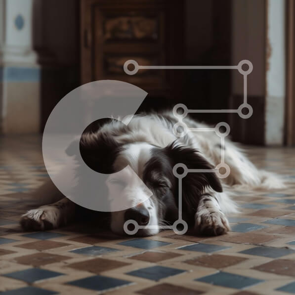 Intra Συλλεκτικό Ξύλινο Παζλ Plywood  4mm - Αξιολάτρευτο ασπρόμαυρο σκυλί που κοιμάται στο καρό πάτωμα Σε Ξύλινο Κουτί - Διαστάσεις: 10x10 cm – 25 κομμάτια