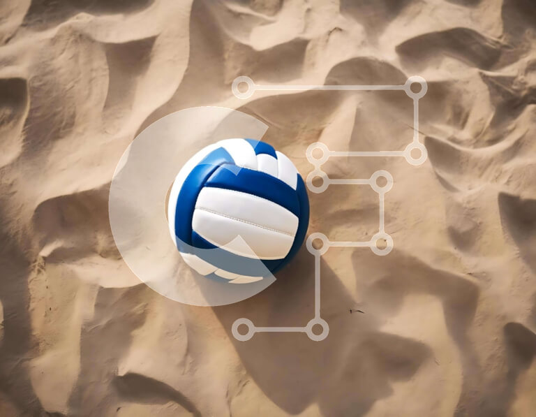 Intra Συλλεκτικό Ξύλινο Παζλ Plywood  4mm - Μπλε και άσπρη μπάλα βόλεϊ στην άμμο Σε Ξύλινο Κουτί - Διαστάσεις Puzzle: 10x10 cm – 25 κομμάτια