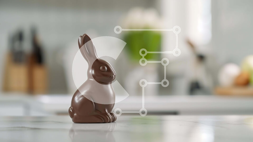 Intra Συλλεκτικό Ξύλινο Παζλ Plywood  4mm - Σοκολατένιο ειδώλιο λαγουδάκι με θέμα το Πάσχα στον πάγκο της κουζίνας Σε Ξύλινο Κουτί - Διαστάσεις: 10x10 cm – 25 κομμάτια