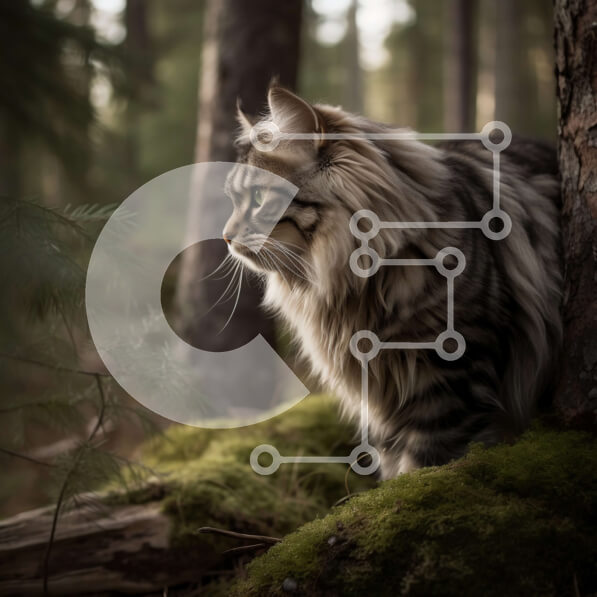 Intra Συλλεκτικό Ξύλινο Παζλ Plywood  4mm - Όμορφη εικόνα μιας μακρυμάλλης γάτας στο δάσος Σε Ξύλινο Κουτί - Διαστάσεις: 10x10 cm – 25 κομμάτια