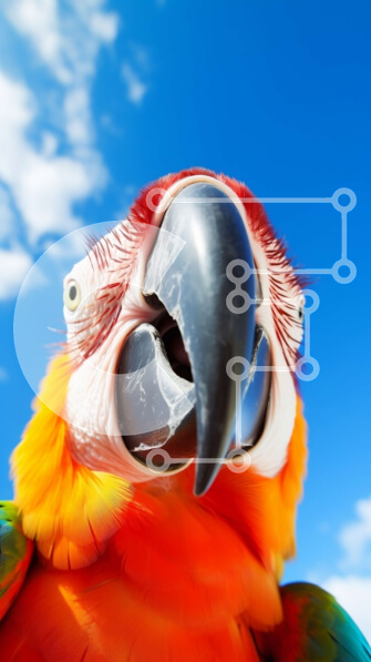 Σετ των 2 Intra Συλλεκτικό Ξύλινο Παζλ Plywood  4mm - Πολύχρωμος παπαγάλος με ανοιχτό ράμφος που βλέπει στον ουρανό Σε Ξύλινο Κουτί - Διαστάσεις: 10x10 cm – 25 κομμάτια