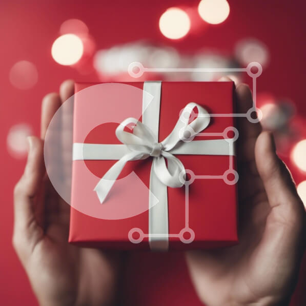 Intra Συλλεκτικό Ξύλινο Παζλ Plywood  4mm - Χέρια που κρατούν ένα κόκκινο κουτί δώρου με λευκή κορδέλα Σε Ξύλινο Κουτί - Διαστάσεις: 10x10 cm – 25 κομμάτια