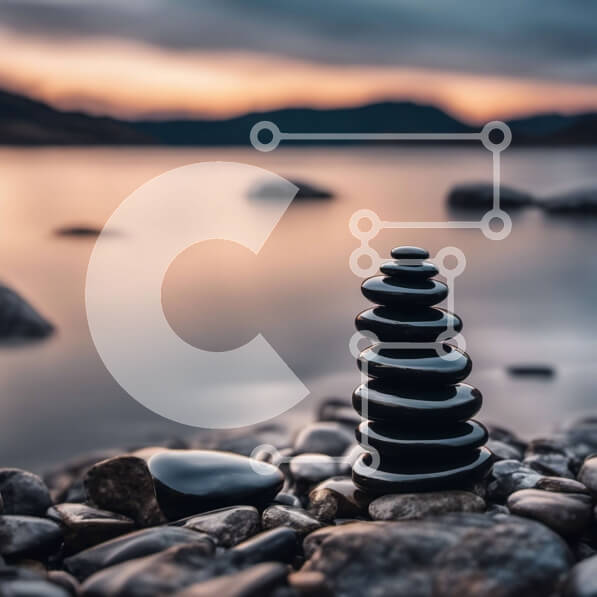 Intra Συλλεκτικό Ξύλινο Παζλ Plywood  4mm - Στοίβα από μαύρες πέτρες σε μια βραχώδη παραλία στο ηλιοβασίλεμα Σε Ξύλινο Κουτί - Διαστάσεις: 10x10 cm – 25 κομμάτια