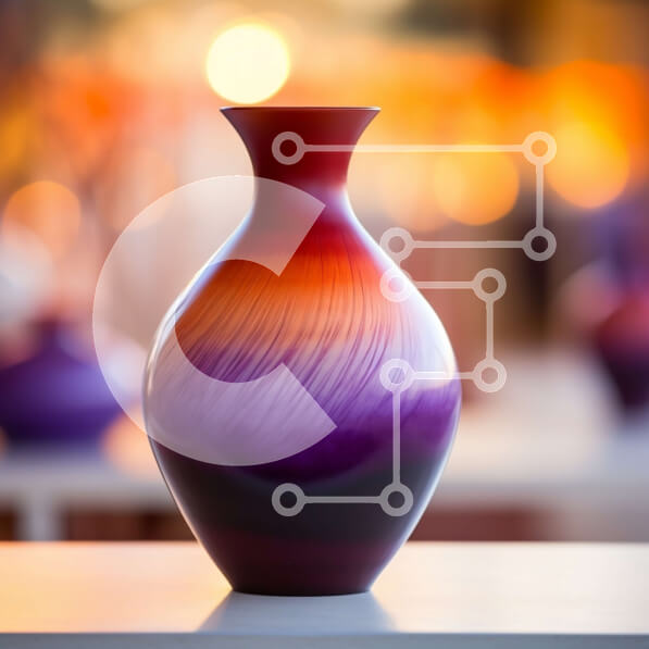 Intra Συλλεκτικό Ξύλινο Παζλ Plywood  4mm - Μωβ και πορτοκαλί βάζο σε καλλιτεχνική εγκατάσταση Σε Ξύλινο Κουτί - Διαστάσεις Puzzle: 10x10 cm – 25 κομμάτια