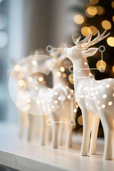 Intra Συλλεκτικό Ξύλινο Παζλ Plywood  4mm - Εορταστικά ειδώλια λευκών ταράνδων στο τραπέζι με φωτισμένο χριστουγεννιάτικο δέντρο Σε Ξύλινο Κουτί - Διαστάσεις: 10x10 cm – 25 κομμάτια