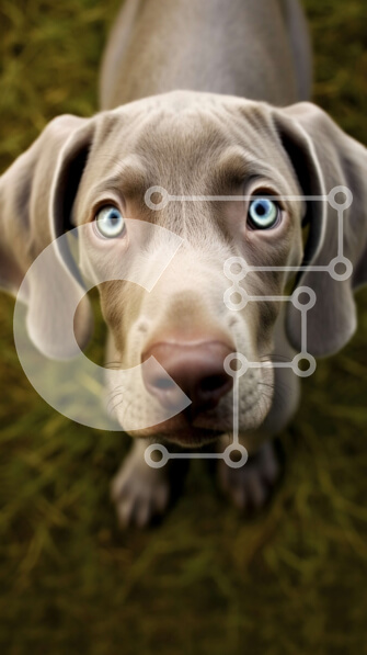 Σετ των 2 Intra Συλλεκτικό Ξύλινο Παζλ Plywood  4mm - Περίεργος γκρίζος σκύλος με μπλε μάτια κοιτώντας ψηλά στην κάμερα Σε Ξύλινο Κουτί - Διαστάσεις: 10x10 cm – 25 κομμάτια