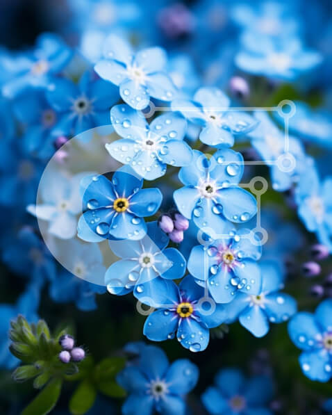 Intra Συλλεκτικό Ξύλινο Παζλ Plywood  4mm - Όμορφη κινηματογράφηση σε πρώτο πλάνο μπλε λουλουδιών με σταγονίδια νερού Σε Ξύλινο Κουτί - Διαστάσεις: 10x10 cm – 25 κομμάτια