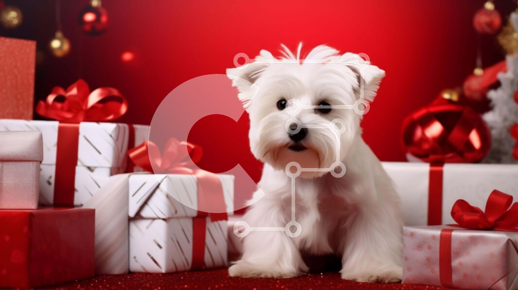 Intra Συλλεκτικό Ξύλινο Παζλ Plywood  4mm - Μικρό λευκό σκυλάκι με χριστουγεννιάτικα δώρα και διακοσμήσεις Σε Ξύλινο Κουτί - Διαστάσεις Puzzle: 10x10 cm – 25 κομμάτια