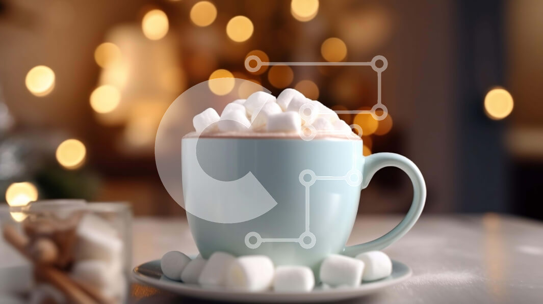 Σετ των 2 Intra Συλλεκτικό Ξύλινο Παζλ Plywood  4mm - Φλιτζάνι ζεστό κακάο με Marshmallows και φόντο χριστουγεννιάτικο δέντρο Σε Ξύλινο Κουτί - Διαστάσεις: 10x10 cm – 25 κομμάτια