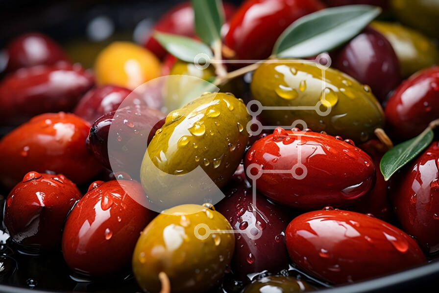 Σετ των 2 Intra Συλλεκτικό Ξύλινο Παζλ Plywood  4mm - Φρέσκες και νόστιμες ελιές σε ένα μπολ με σταγόνες νερού Σε Ξύλινο Κουτί - Διαστάσεις: 10x10 cm – 25 κομμάτια