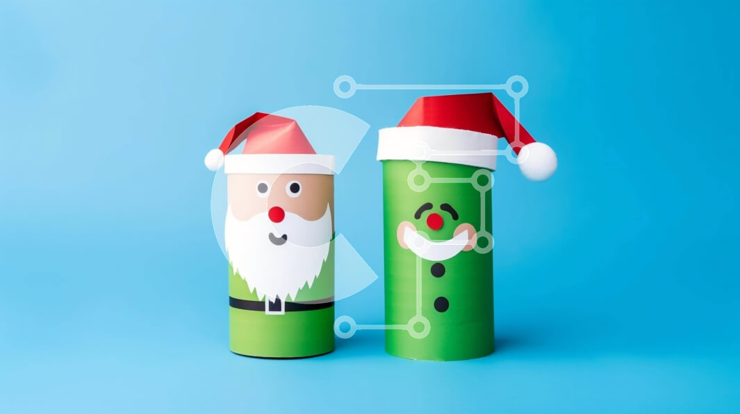 Intra Συλλεκτικό Ξύλινο Παζλ Plywood  4mm - Χριστουγεννιάτικες χειροτεχνίες σε ρολό από χαρτί υγείας με σχέδιο Άγιος Βασίλης και Χιονάνθρωπος Σε Ξύλινο Κουτί - Διαστάσεις Puzzle: 10x10 cm – 25 κομμάτια