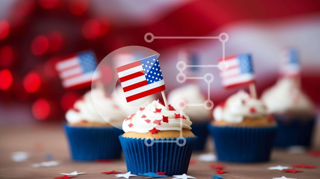 Σετ των 2 Intra Συλλεκτικό Ξύλινο Παζλ Plywood  4mm - Cupcakes 4ης Ιουλίου με αμερικανικές σημαίες και κομφετί Σε Ξύλινο Κουτί - Διαστάσεις: 10x10 cm – 25 κομμάτια