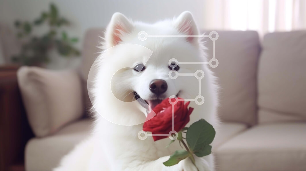 Σετ των 2 Intra Συλλεκτικό Ξύλινο Παζλ Plywood  4mm - Λευκός σκύλος με κόκκινα τριαντάφυλλα Σε Ξύλινο Κουτί - Διαστάσεις: 10x10 cm – 25 κομμάτια