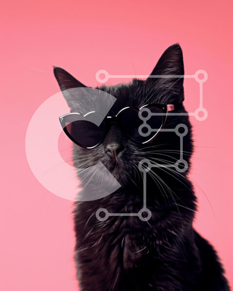 Σετ των 2 Intra Συλλεκτικό Ξύλινο Παζλ Plywood  4mm - Μαύρη γάτα με γυαλιά ηλίου σε πορτοκαλί φόντο Σε Ξύλινο Κουτί - Διαστάσεις: 10x10 cm – 25 κομμάτια