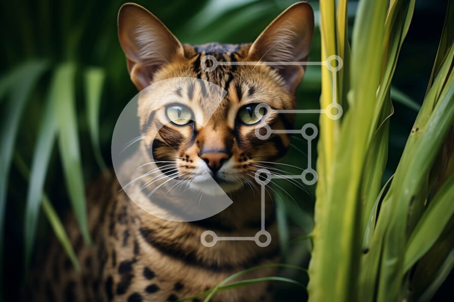 Σετ των 2 Intra Συλλεκτικό Ξύλινο Παζλ Plywood  4mm - Γάτα της Βεγγάλης σε μια καταπράσινη ζούγκλα Σε Ξύλινο Κουτί - Διαστάσεις: 10x10 cm – 25 κομμάτια