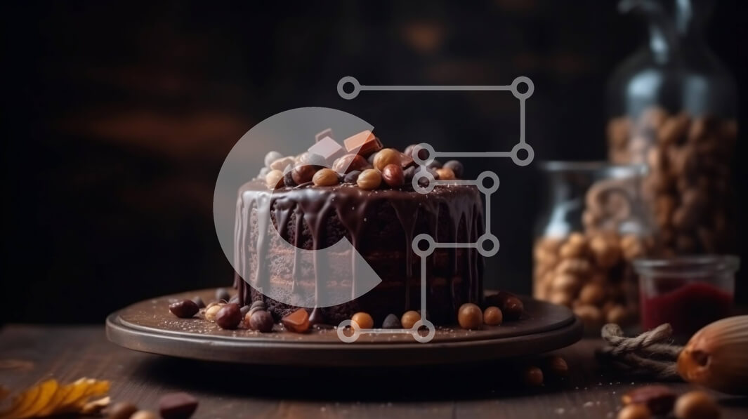 Σετ των 2 Intra Συλλεκτικό Ξύλινο Παζλ Plywood  4mm - Κέικ σοκολάτας με ξηρούς καρπούς και σάλτσα σοκολάτας σε ξύλινο τραπέζι Σε Ξύλινο Κουτί - Διαστάσεις: 10x10 cm – 25 κομμάτια