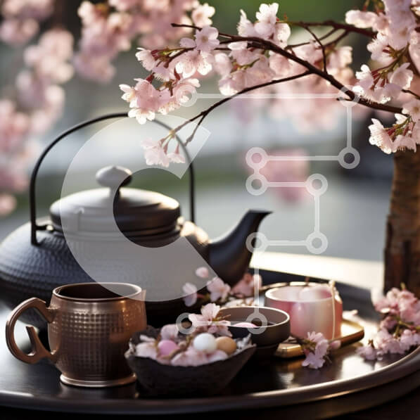 Σετ των 2 Intra Συλλεκτικό Ξύλινο Παζλ Plywood  4mm - Ώρα για τσάι με μαύρη τσαγιέρα, φλιτζάνια και λουλούδια Σε Ξύλινο Κουτί - Διαστάσεις: 10x10 cm – 25 κομμάτια