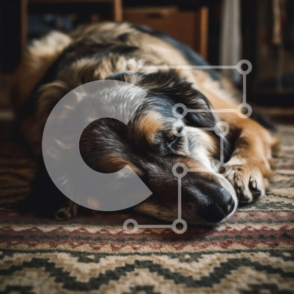 Intra Συλλεκτικό Ξύλινο Παζλ Plywood  4mm - Αξιολάτρευτη εικόνα ενός σκύλου που κοιμάται σε ένα χαλί με σχέδια Σε Ξύλινο Κουτί - Διαστάσεις: 10x10 cm – 25 κομμάτια