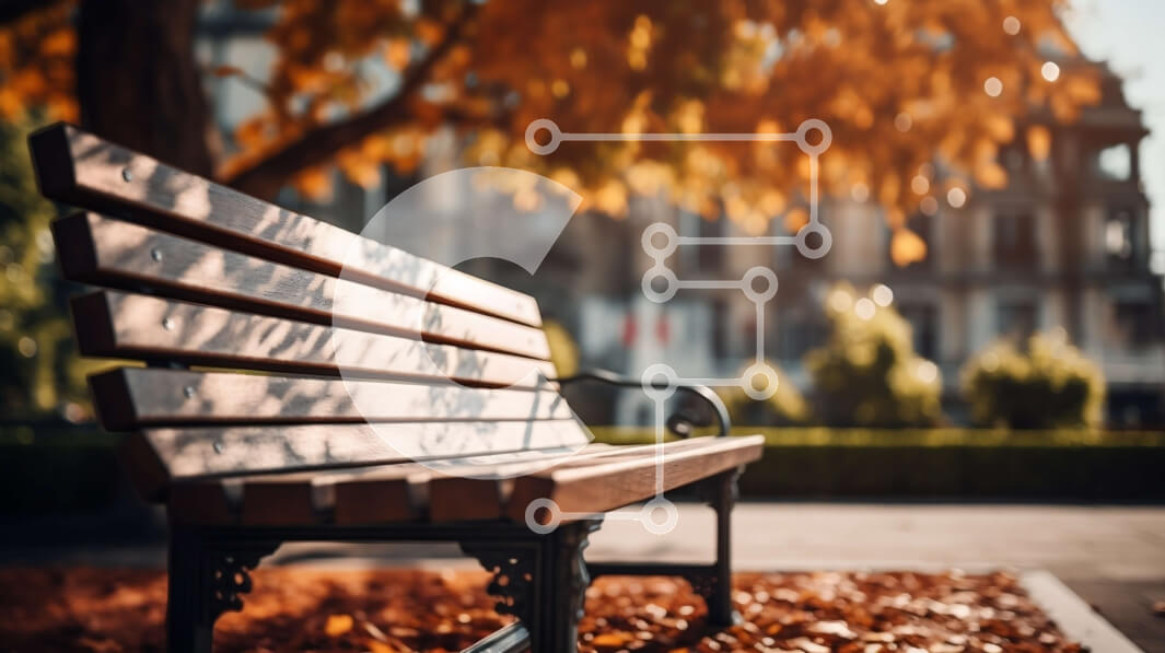 Intra Συλλεκτικό Ξύλινο Παζλ Plywood  4mm - Ξύλινος πάγκος σε ένα πάρκο με καταγάλανο ουρανό Σε Ξύλινο Κουτί - Διαστάσεις Puzzle: 10x10 cm – 25 κομμάτια