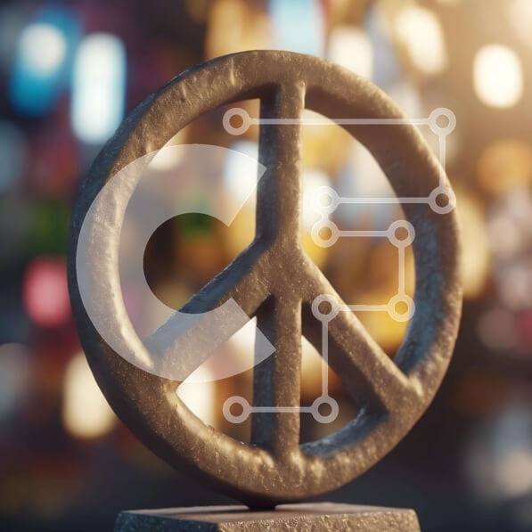 Intra Συλλεκτικό Ξύλινο Παζλ Plywood  4mm - Άγαλμα πινακίδας ειρήνης με πολύχρωμα φώτα και θολό φόντο Σε Ξύλινο Κουτί - Διαστάσεις Puzzle: 10x10 cm – 25 κομμάτια