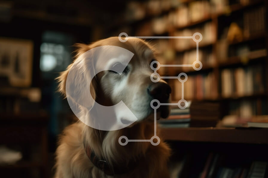 Σετ των 2 Intra Συλλεκτικό Ξύλινο Παζλ Plywood  4mm - Αξιολάτρευτη εικόνα ενός σκύλου Golden Retriever σε μια βιβλιοθήκη Σε Ξύλινο Κουτί - Διαστάσεις: 10x10 cm – 25 κομμάτια