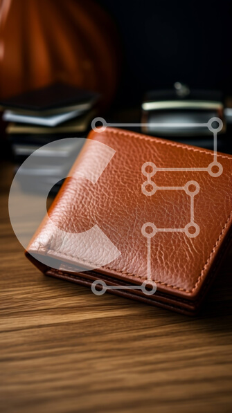 Intra Συλλεκτικό Ξύλινο Παζλ Plywood  4mm - Καφέ δερμάτινο πορτοφόλι σε ξύλινη επιφάνεια Σε Ξύλινο Κουτί - Διαστάσεις Puzzle: 10x10 cm – 25 κομμάτια