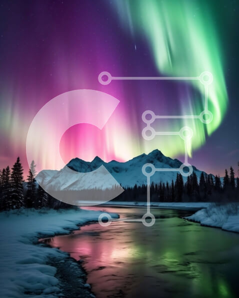 Σετ των 2 Intra Συλλεκτικό Ξύλινο Παζλ Plywood  4mm - Εκπληκτική εικόνα του Aurora Borealis πάνω από τα χιονισμένα βουνά Σε Ξύλινο Κουτί - Διαστάσεις: 10x10 cm – 25 κομμάτια