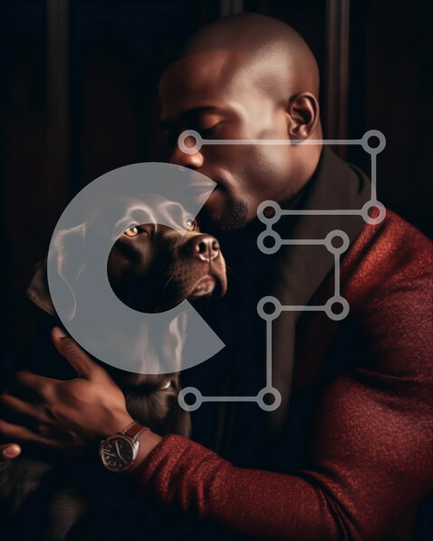 Σετ των 2 Intra Συλλεκτικό Ξύλινο Παζλ Plywood  4mm - Συγκινητική εικόνα ενός άνδρα και του σκύλου του Σε Ξύλινο Κουτί - Διαστάσεις: 10x10 cm – 25 κομμάτια