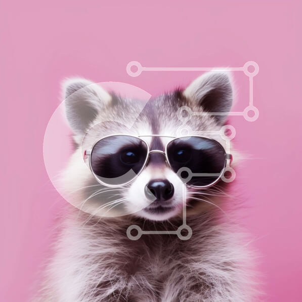 Intra Συλλεκτικό Ξύλινο Παζλ Plywood  4mm - Γυαλιά ηλίου που φοράνε ρακούν σε διασκεδαστικό ροζ φόντο Σε Ξύλινο Κουτί - Διαστάσεις: 10x10 cm – 25 κομμάτια