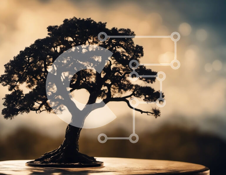 Intra Συλλεκτικό Ξύλινο Παζλ Plywood  4mm - Σιλουέτα του δέντρου μπονσάι σε ξύλινο τραπέζι Σε Ξύλινο Κουτί - Διαστάσεις: 10x10 cm – 25 κομμάτια