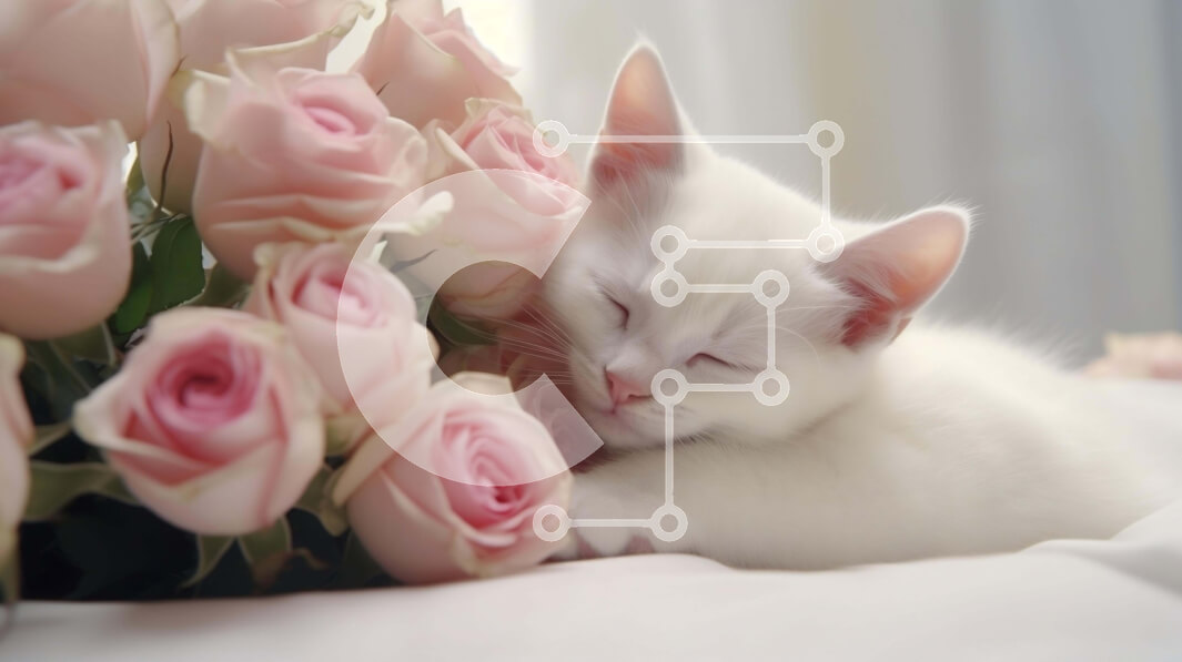 Intra Συλλεκτικό Ξύλινο Παζλ Plywood  4mm - Λευκή γάτα που κοιμάται σε ροζ τριαντάφυλλα Σε Ξύλινο Κουτί - Διαστάσεις: 10x10 cm – 25 κομμάτια