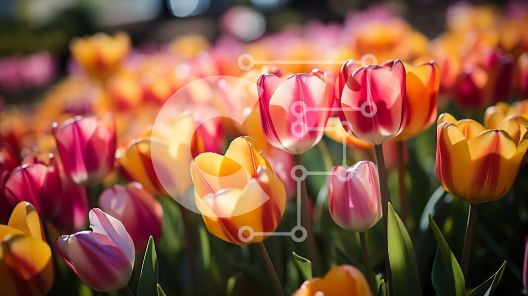 Intra Συλλεκτικό Ξύλινο Παζλ Plywood  4mm - Πολύχρωμο χωράφι με τουλίπα σε πλήρη άνθιση με μπλε ουρανό Σε Ξύλινο Κουτί - Διαστάσεις: 10x10 cm – 25 κομμάτια