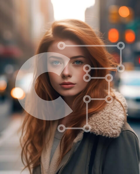 Intra Συλλεκτικό Ξύλινο Παζλ Plywood  4mm - Κομψή νεαρή γυναίκα με μακριά κόκκινα μαλλιά με μαύρο σακάκι και μπότες σε έναν δρόμο της πόλης Σε Ξύλινο Κουτί - Διαστάσεις Puzzle: 10x10 cm – 25 κομμάτια