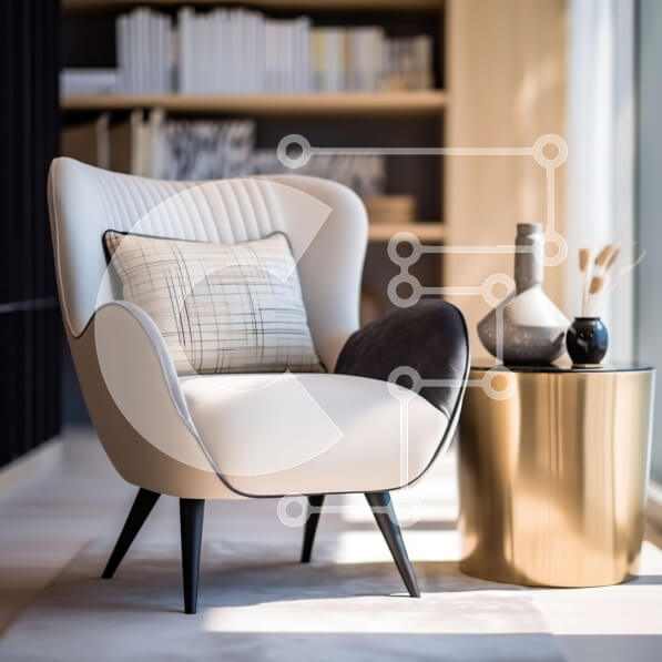 Intra Συλλεκτικό Ξύλινο Παζλ Plywood  4mm - Ήρεμο και εκλεπτυσμένο σαλόνι με λευκή δερμάτινη πολυθρόνα και χρυσό βοηθητικό τραπέζι Σε Ξύλινο Κουτί - Διαστάσεις Puzzle: 10x10 cm – 25 κομμάτια