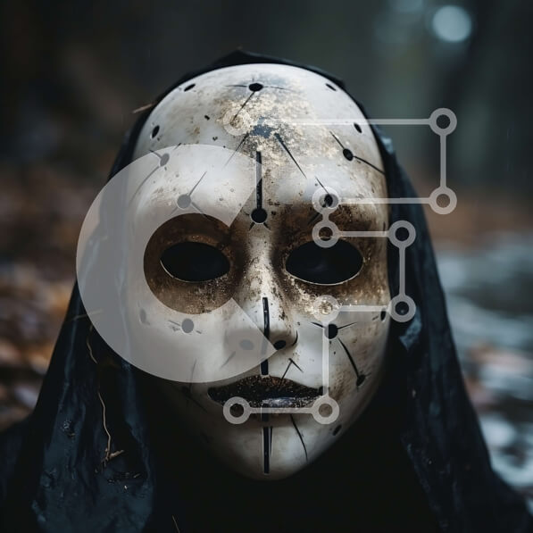 Intra Συλλεκτικό Ξύλινο Παζλ Plywood  4mm - Άτομο που φορά μαύρο μανδύα με κουκούλα με μάσκα κρανίου σε μια δασώδη περιοχή Σε Ξύλινο Κουτί - Διαστάσεις Puzzle: 10x10 cm – 25 κομμάτια