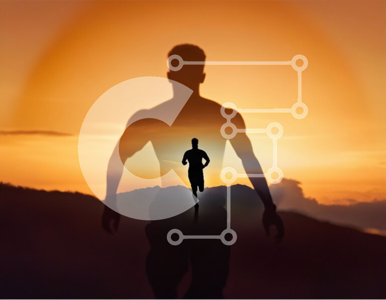 Intra Συλλεκτικό Ξύλινο Παζλ Plywood  4mm - Σιλουέτα ενός άνδρα που τρέχει μπροστά από βουνά και σύννεφα Σε Ξύλινο Κουτί - Διαστάσεις Puzzle: 10x10 cm – 25 κομμάτια