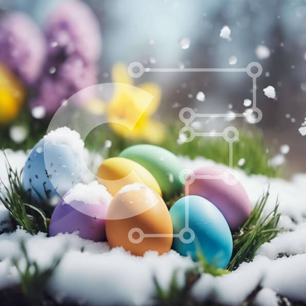 Intra Συλλεκτικό Ξύλινο Παζλ Plywood  4mm - Πολύχρωμα Πασχαλινά αυγά στο χιόνι με λουλούδια και γρασίδι Σε Ξύλινο Κουτί - Διαστάσεις: 10x10 cm – 25 κομμάτια