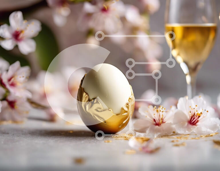 Intra Συλλεκτικό Ξύλινο Παζλ Plywood  4mm - Πασχαλινό αυγό και ποτήρι κρασιού με άνθη κερασιάς Σε Ξύλινο Κουτί - Διαστάσεις: 10x10 cm – 25 κομμάτια