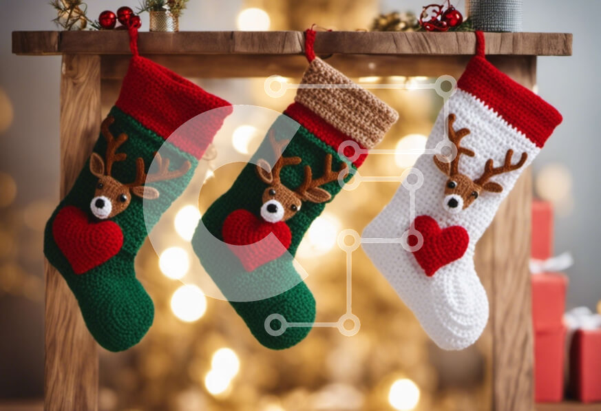 Intra Συλλεκτικό Ξύλινο Παζλ Plywood  4mm - Πλεκτές χριστουγεννιάτικες κάλτσες σε ξύλινο ράφι με γιορτινά στολίδια Σε Ξύλινο Κουτί - Διαστάσεις: 10x10 cm – 25 κομμάτια