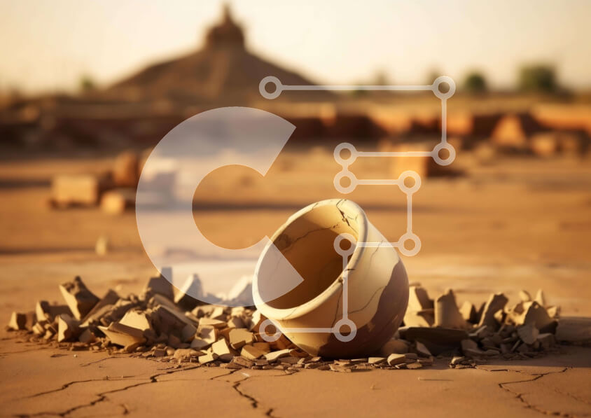 Intra Συλλεκτικό Ξύλινο Παζλ Plywood  4mm - Σπασμένο κεραμικό κύπελλο στο έδαφος με συντρίμμια Σε Ξύλινο Κουτί - Διαστάσεις: 10x10 cm – 25 κομμάτια